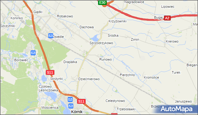 mapa Runowo gmina Kórnik, Runowo gmina Kórnik na mapie Targeo