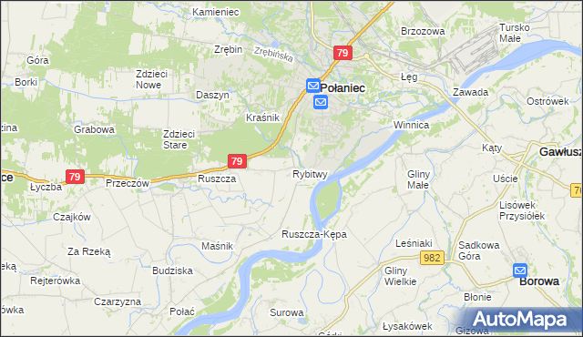 mapa Rybitwy gmina Połaniec, Rybitwy gmina Połaniec na mapie Targeo