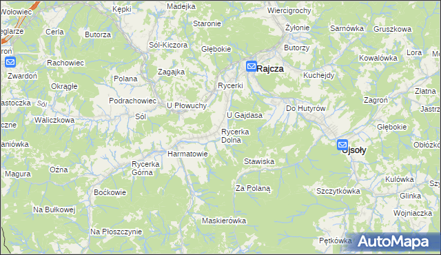 mapa Rycerka Dolna, Rycerka Dolna na mapie Targeo