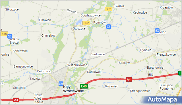 mapa Sadowice gmina Kąty Wrocławskie, Sadowice gmina Kąty Wrocławskie na mapie Targeo