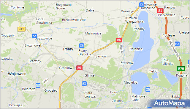 mapa Sarnów gmina Psary, Sarnów gmina Psary na mapie Targeo