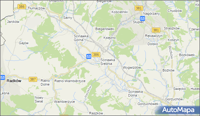 mapa Ścinawka Średnia, Ścinawka Średnia na mapie Targeo