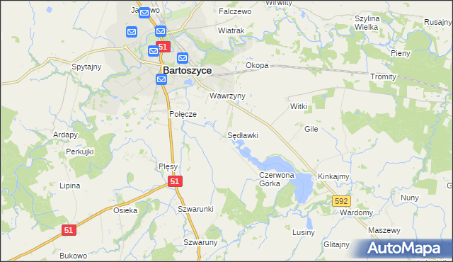 mapa Sędławki, Sędławki na mapie Targeo