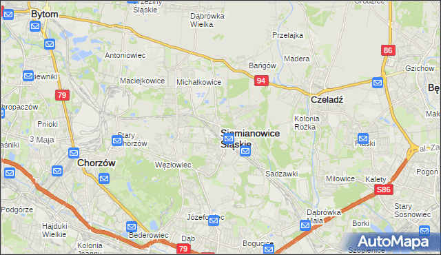 mapa Siemianowice Śląskie, Siemianowice Śląskie na mapie Targeo