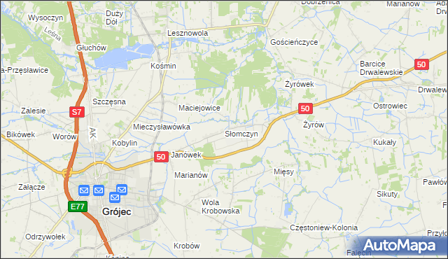 mapa Słomczyn gmina Grójec, Słomczyn gmina Grójec na mapie Targeo