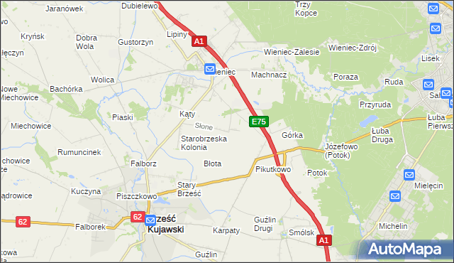 mapa Słone gmina Brześć Kujawski, Słone gmina Brześć Kujawski na mapie Targeo