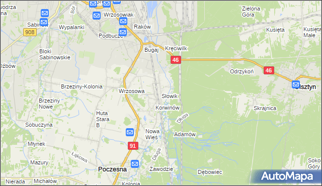mapa Słowik gmina Poczesna, Słowik gmina Poczesna na mapie Targeo