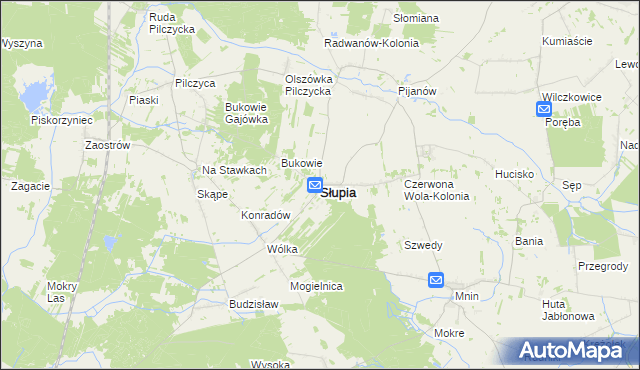 mapa Słupia gmina Słupia Konecka, Słupia gmina Słupia Konecka na mapie Targeo