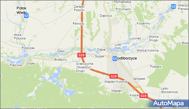 mapa Słupie gmina Modliborzyce, Słupie gmina Modliborzyce na mapie Targeo