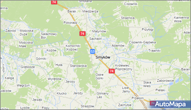 mapa Smyków powiat konecki, Smyków powiat konecki na mapie Targeo