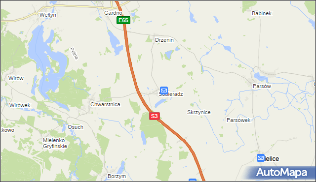 mapa Sobieradz gmina Gryfino, Sobieradz gmina Gryfino na mapie Targeo