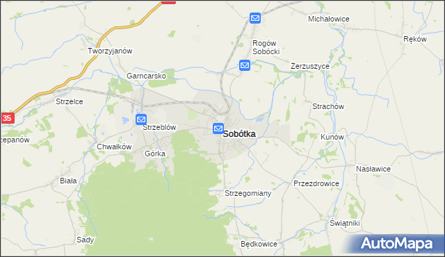 mapa Sobótka powiat wrocławski, Sobótka powiat wrocławski na mapie Targeo