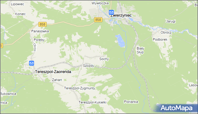 mapa Sochy gmina Zwierzyniec, Sochy gmina Zwierzyniec na mapie Targeo