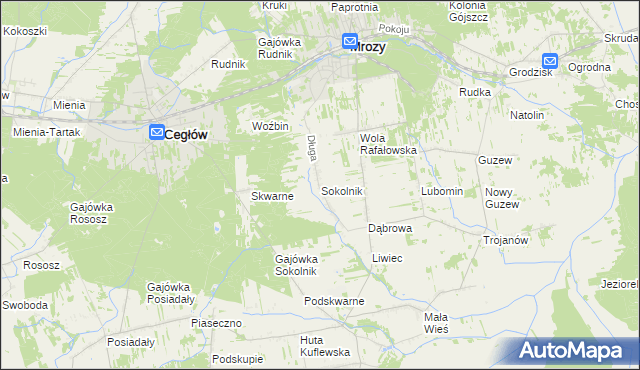 mapa Sokolnik gmina Mrozy, Sokolnik gmina Mrozy na mapie Targeo