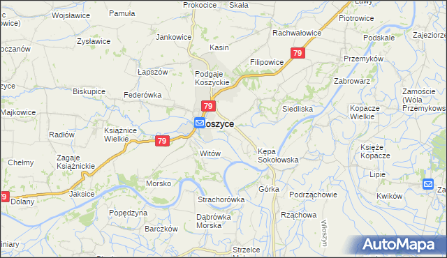 mapa Sokołowice gmina Koszyce, Sokołowice gmina Koszyce na mapie Targeo