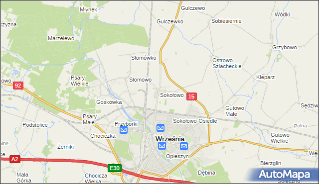 mapa Sokołowo gmina Września, Sokołowo gmina Września na mapie Targeo