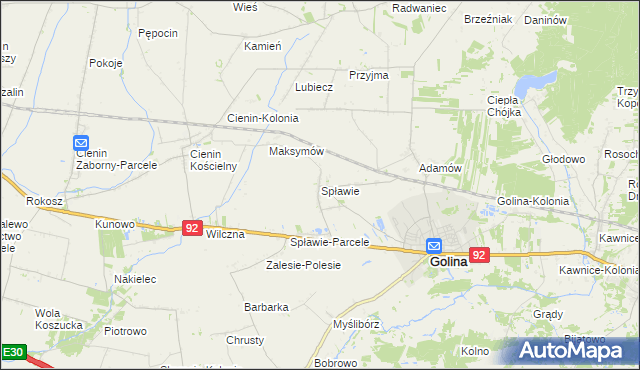 mapa Spławie gmina Golina, Spławie gmina Golina na mapie Targeo