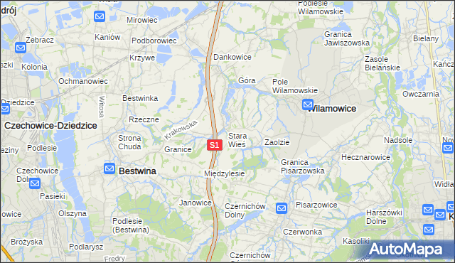 mapa Stara Wieś gmina Wilamowice, Stara Wieś gmina Wilamowice na mapie Targeo