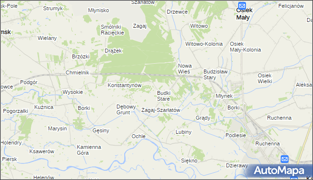 mapa Stare Budki gmina Osiek Mały, Stare Budki gmina Osiek Mały na mapie Targeo