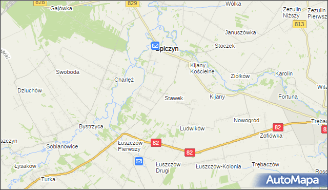 mapa Stawek gmina Spiczyn, Stawek gmina Spiczyn na mapie Targeo