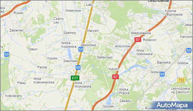 mapa Stefanowo gmina Lesznowola, Stefanowo gmina Lesznowola na mapie Targeo