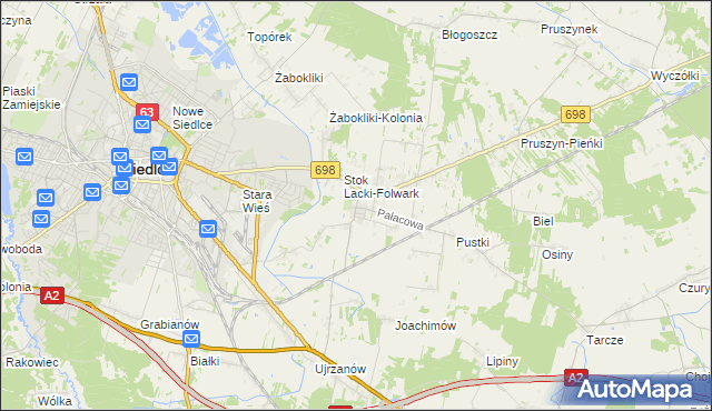 mapa Stok Lacki, Stok Lacki na mapie Targeo