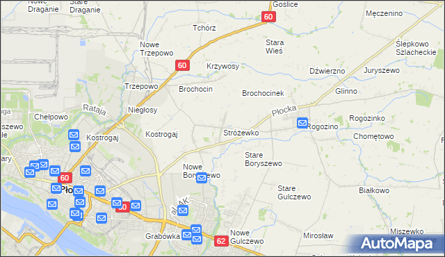 mapa Stróżewko gmina Radzanowo, Stróżewko gmina Radzanowo na mapie Targeo
