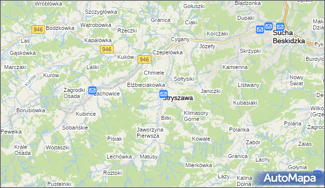 mapa Stryszawa, Stryszawa na mapie Targeo