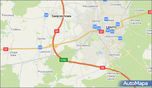 mapa Strzyżewice gmina Święciechowa, Strzyżewice gmina Święciechowa na mapie Targeo