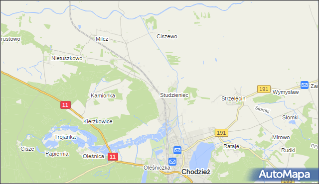 mapa Studzieniec gmina Chodzież, Studzieniec gmina Chodzież na mapie Targeo