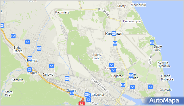 mapa Suchy Dwór gmina Kosakowo, Suchy Dwór gmina Kosakowo na mapie Targeo