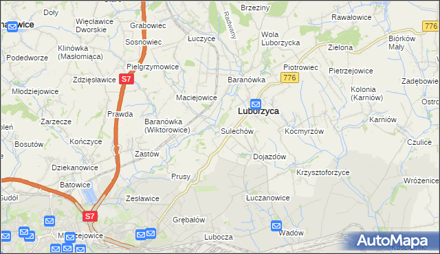 mapa Sulechów gmina Kocmyrzów-Luborzyca, Sulechów gmina Kocmyrzów-Luborzyca na mapie Targeo