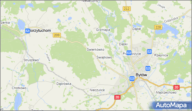 mapa Świątkowo gmina Bytów, Świątkowo gmina Bytów na mapie Targeo