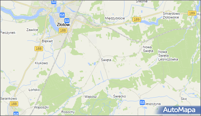 mapa Święta gmina Złotów, Święta gmina Złotów na mapie Targeo