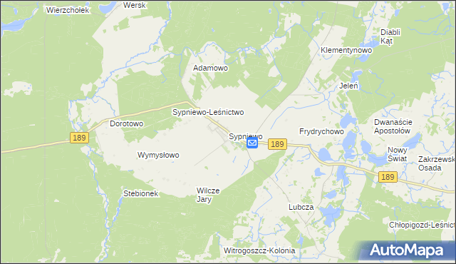 mapa Sypniewo gmina Więcbork, Sypniewo gmina Więcbork na mapie Targeo