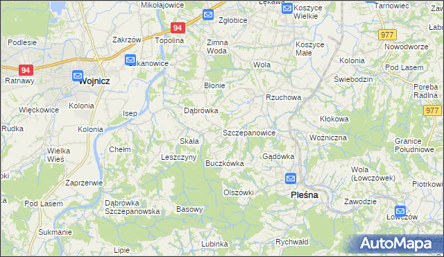 mapa Szczepanowice gmina Pleśna, Szczepanowice gmina Pleśna na mapie Targeo