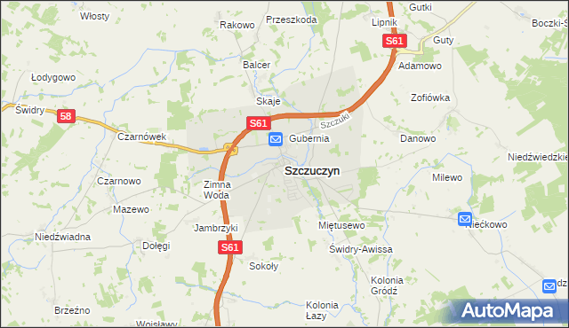 mapa Szczuczyn powiat grajewski, Szczuczyn powiat grajewski na mapie Targeo