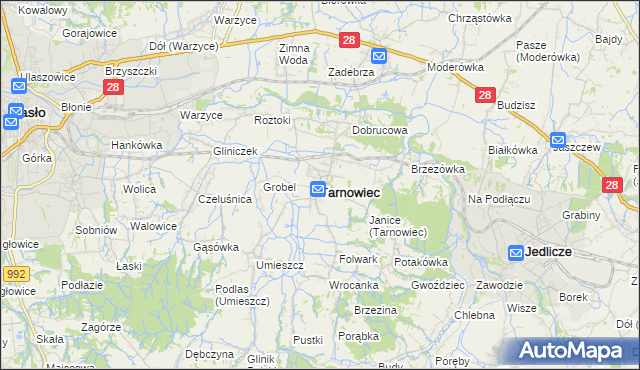 mapa Tarnowiec powiat jasielski, Tarnowiec powiat jasielski na mapie Targeo