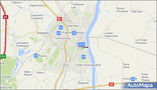 mapa Tczew, Tczew na mapie Targeo