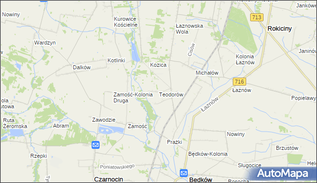 mapa Teodorów gmina Będków, Teodorów gmina Będków na mapie Targeo