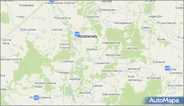 mapa Teodorów gmina Wodzierady, Teodorów gmina Wodzierady na mapie Targeo