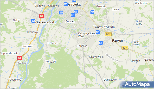 mapa Tobolice gmina Rzekuń, Tobolice gmina Rzekuń na mapie Targeo