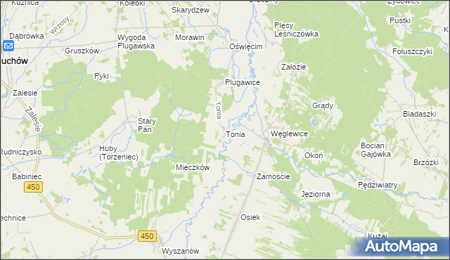 mapa Tonia gmina Doruchów, Tonia gmina Doruchów na mapie Targeo