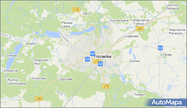 mapa Trzcianka powiat czarnkowsko-trzcianecki, Trzcianka powiat czarnkowsko-trzcianecki na mapie Targeo