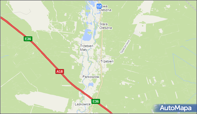 mapa Trzebień gmina Bolesławiec, Trzebień gmina Bolesławiec na mapie Targeo