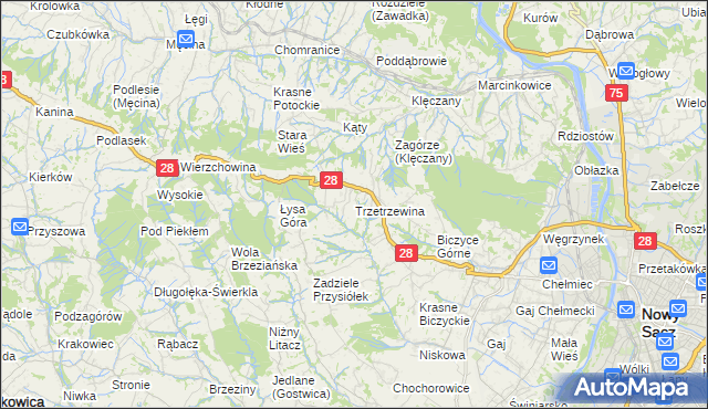 mapa Trzetrzewina, Trzetrzewina na mapie Targeo