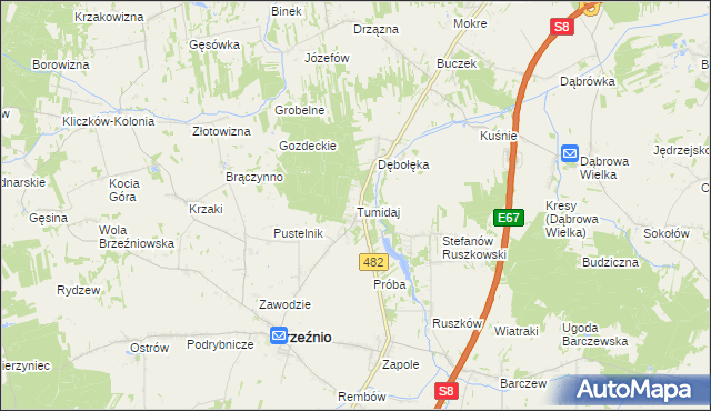 mapa Tumidaj gmina Brzeźnio, Tumidaj gmina Brzeźnio na mapie Targeo
