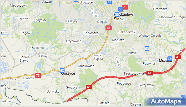 mapa Turza Śląska, Turza Śląska na mapie Targeo