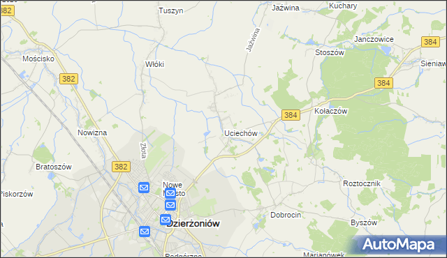 mapa Uciechów gmina Dzierżoniów, Uciechów gmina Dzierżoniów na mapie Targeo