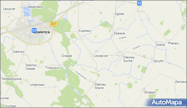 mapa Uścięcice, Uścięcice na mapie Targeo